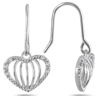 Deal of the Day   White Diamond Drop Heart Earrings in .925 Sterling Silver   ERF50836