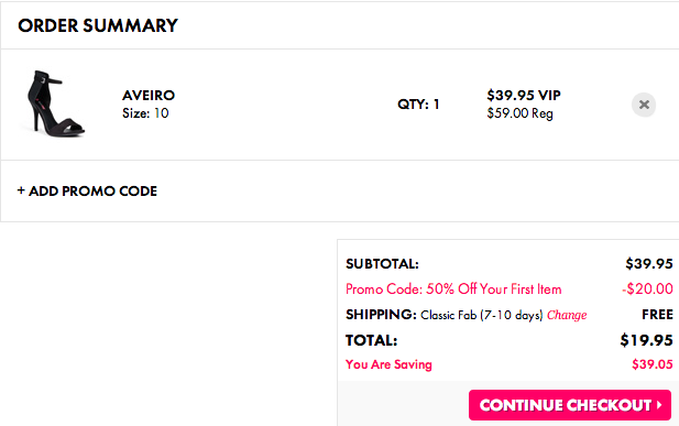 JustFab Shopping Cart