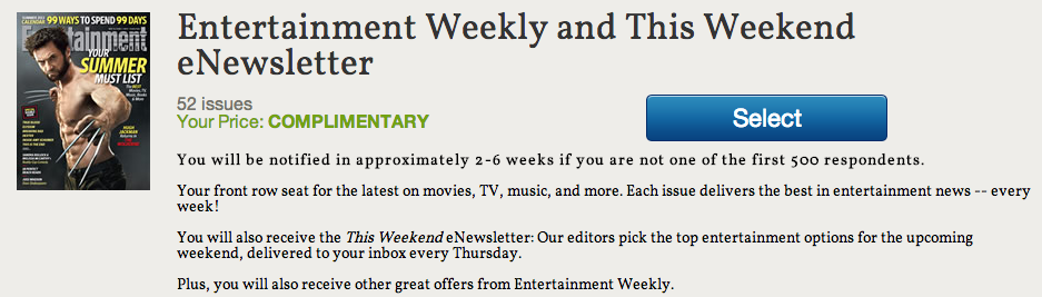 Claim Your Free Entertainment Weekly Subscription    freebizmag.com