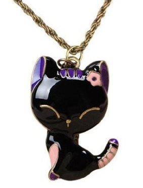 Amazon.com  niceEshop TM  Vintage Glazed Lady Cat Pendant Long Chain Necklace Black Pink Purple  Sports   Outdoors