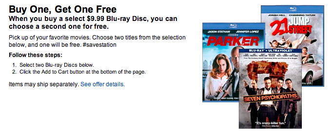 Buy One Select  9.99 Blu ray  Get One Free