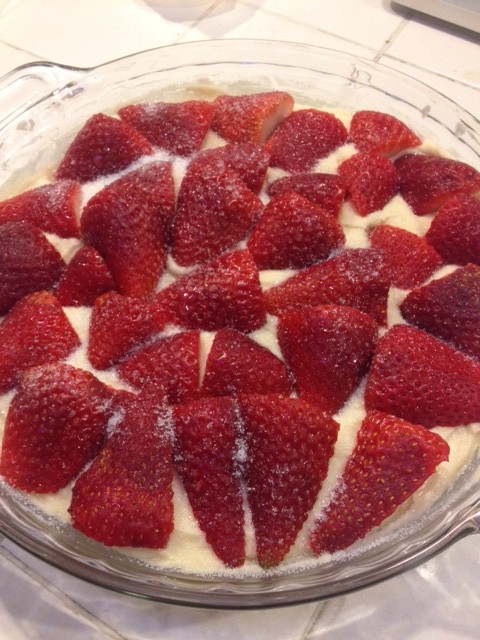 strawberry cake prep
