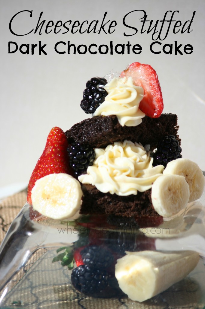 Cheesecake Stuffed Dark Chocolate Cake