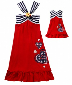 Striped Top Heart Print Dress with Matching Doll Outfit Dollie and Me ...
