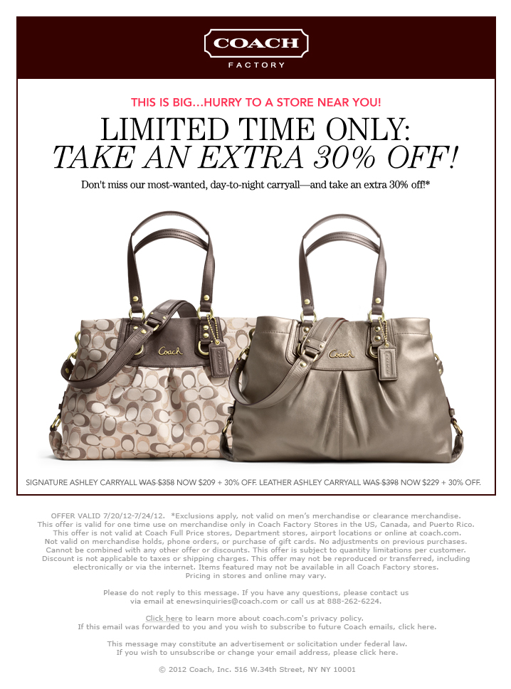 Coach Outlet 30 Off Coupon! Valid through 7/24 Wheel N Deal Mama