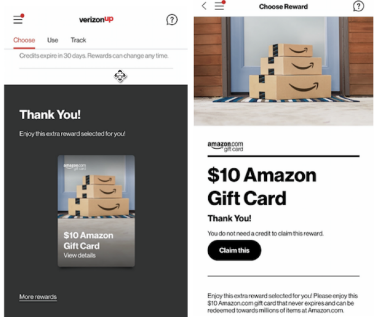 Free $10 Amazon Gift Card for Verizon Up Rewards Members (No Credit
